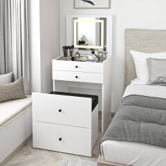 Luna Gizli Puflu Led Aynalı Makyaj Masası - Beyaz