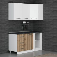 Minar 155Cm Köşe Mutfak Dolabı - Beyaz/Dore K155-D2