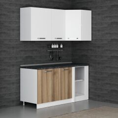 Minar 165Cm Köşe Mutfak Dolabı - Beyaz/Dore K165-D1