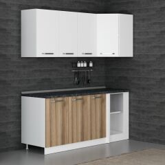 Minar 190Cm Köşe Mutfak Dolabı - Beyaz/Dore K190-D1