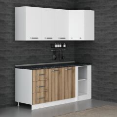 Minar 190Cm Köşe Mutfak Dolabı - Beyaz/Dore K190-D2