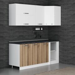 Minar 195Cm Köşe Mutfak Dolabı - Beyaz/Dore K195-D3