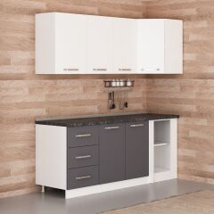 Minar 200Cm Köşe Mutfak Dolabı - Beyaz/Antrasit K200-A2