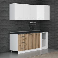 Minar 200Cm Köşe Mutfak Dolabı - Beyaz/Dore K200-D2