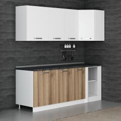 Minar 215Cm Köşe Mutfak Dolabı - Beyaz/Dore K215-D1