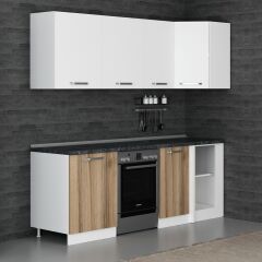 Minar 225Cm Köşe Mutfak Dolabı - Beyaz/Dore K225-D2