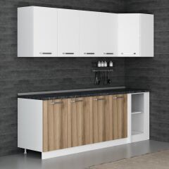 Minar 240Cm Köşe Mutfak Dolabı - Beyaz/Dore K240-D1