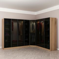 Kale 8 Füme Cam Kapaklı 4Ç Köşe Dolap Dore Füme Cam