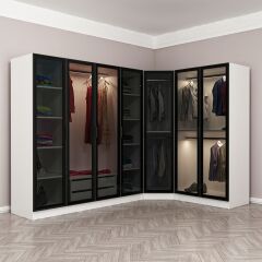 Kale 7 Füme Cam Kapaklı 2Ç Köşe Dolap Beyaz Füme Cam