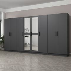 Minar Kale 8 Kapaklı 2 Aynalı 2 Çekmeceli Dolap Antrasit