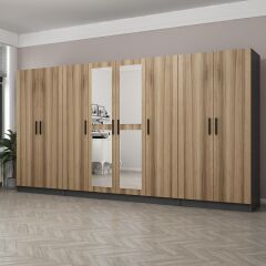 Minar Kale 8 Kapaklı 2 Aynalı 2 Çekmeceli Dolap Antrasit Dore