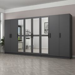 Minar Kale 8 Kapaklı 4 Aynalı 4 Çekmeceli Dolap Antrasit