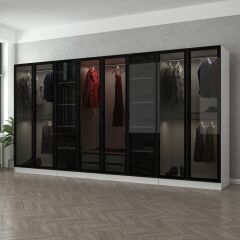 Minar Kale 8 Cam Kapaklı 2 Çekmeceli Dolap - Beyaz/Siyah