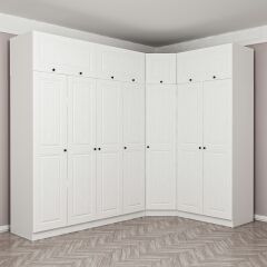 Minar Kale190 7 Kapaklı 2Ç Köşe Dolap + Yüklük Beyaz Mebran