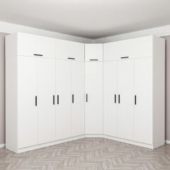 Minar Kale 8 Kapaklı 4 Ç Köşe Dolap + Yüklük Beyaz