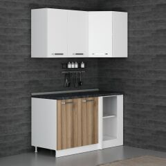 Minar 145Cm Köşe Mutfak Dolabı - Beyaz/Dore K145-D1