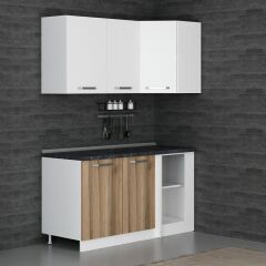 Minar 155Cm Köşe Mutfak Dolabı - Beyaz/Dore K155-D1