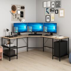 Power Raflı  L Köşe Çalışma Masası - Dore