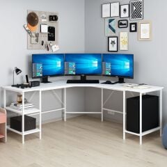 Power Raflı L Köşe Çalışma Masası - Beyaz