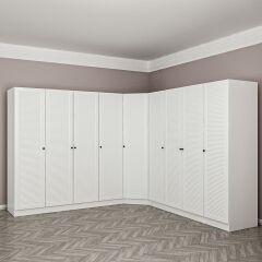 Minar Kale 9 Kapaklı 4 Çekmeceli Köşe Dolap Beyaz Mebran Panjur