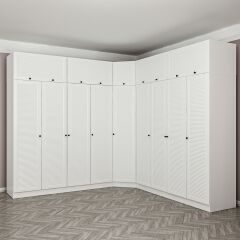 Minar Kale 9 Kapaklı 4 Ç Köşe Dolap + Yüklük Beyaz Mebran Panjur