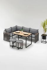 Motto Köşe Koltuk Takımı Masa ve Puflu Balkon Bahçe Mutfak Gri