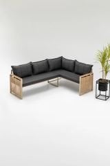 Monisa Köşe Koltuk Takımı Masa ve Puflu Balkon Bahçe Mutfak Siyah Kahve