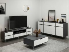 Elina Ayaklı Oturma Odası Set1 - Antrasit/Beyaz