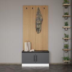 Minar Kale Dekor Panel Ayakkabılık Minderli Beyaz Antrasit