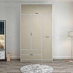 Elina 3 Kapaklı Dolap + Yüklük - Beyaz/Kumtaşı