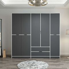 Elina 5 Kapaklı Dolap - Beyaz/Antrasit