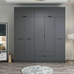 Elina 5 Kapaklı Dolap + Yüklük - Antrasit/Antrasit