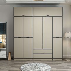 Elina 5 Kapaklı Dolap + Yüklük - Antrasit/Kumtaşı