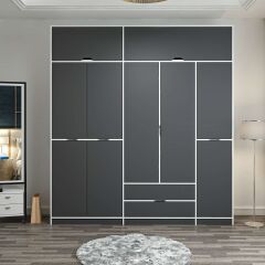 Elina 5 Kapaklı Dolap + Yüklük - Beyaz/Antrasit