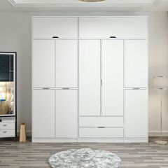Elina 5 Kapaklı Dolap + Yüklük - Beyaz/Beyaz
