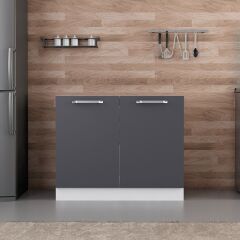 Minar Mutfak Alt Modül 2K 100Cm Evye Dolap Beyaz/Antrasit - A1