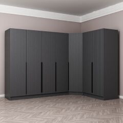 Kaleplus 7 Kapaklı 2 Çekmeceli Köşe Dolap Antrasit Mebran Antrasit Çizgili