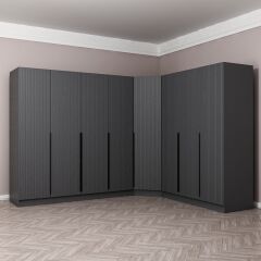 Kaleplus 8 Kapaklı 4 Çekmeceli Köşe Dolap Antrasit Mebran Antrasit Çizgili