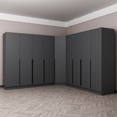 Kaleplus 9 Kapaklı 4 Çekmeceli Köşe Dolap Antrasit Mebran Antrasit Çizgili