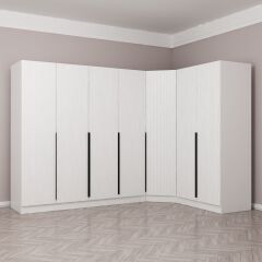 Kaleplus 7 Kapaklı 2 Çekmeceli Köşe Dolap Beyaz Mebran Beyaz Çizgili