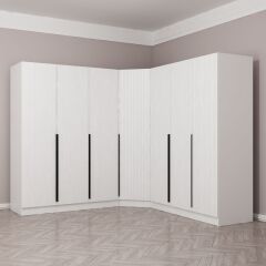 Kaleplus 7 Kapaklı 4 Çekmeceli Köşe Dolap Beyaz Mebran Beyaz Çizgili