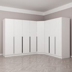 Kaleplus 8 Kapaklı 4 Çekmeceli Köşe Dolap Beyaz Mebran Beyaz Çizgili