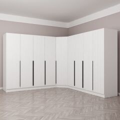 Kaleplus 9 Kapaklı 4 Çekmeceli Köşe Dolap Beyaz Mebran Beyaz Çizgili