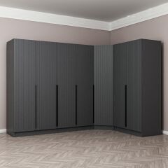 Kaleplus 7 Kapaklı 2 Çekmeceli Köşe Dolap Antrasit Mebran Antrasit Çizgili