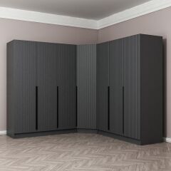 Kaleplus 7 Kapaklı 4 Çekmeceli Köşe Dolap Antrasit Mebran Antrasit Çizgili