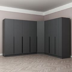 Kaleplus 8 Kapaklı 4 Çekmeceli Köşe Dolap Antrasit Mebran Antrasit Çizgili