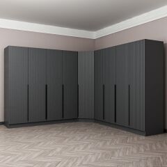 Kaleplus 9 Kapaklı 4 Çekmeceli Köşe Dolap Antrasit Mebran Antrasit Çizgili