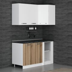 Minar 150Cm Köşe Mutfak Dolabı - Beyaz/Dore K150-D1