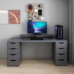 Alen 180 Cm 8 Çekmeceli Geniş Çalışma & Oyuncu Masası - Antrasit