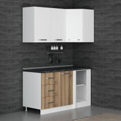 Minar 150Cm Köşe Mutfak Dolabı - Beyaz/Dore K150-D3